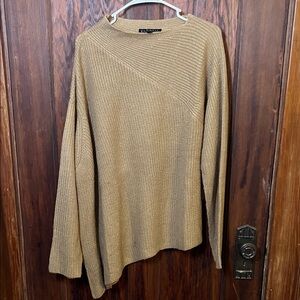 Eloquii Camel Asymmetrical Knit Sweater